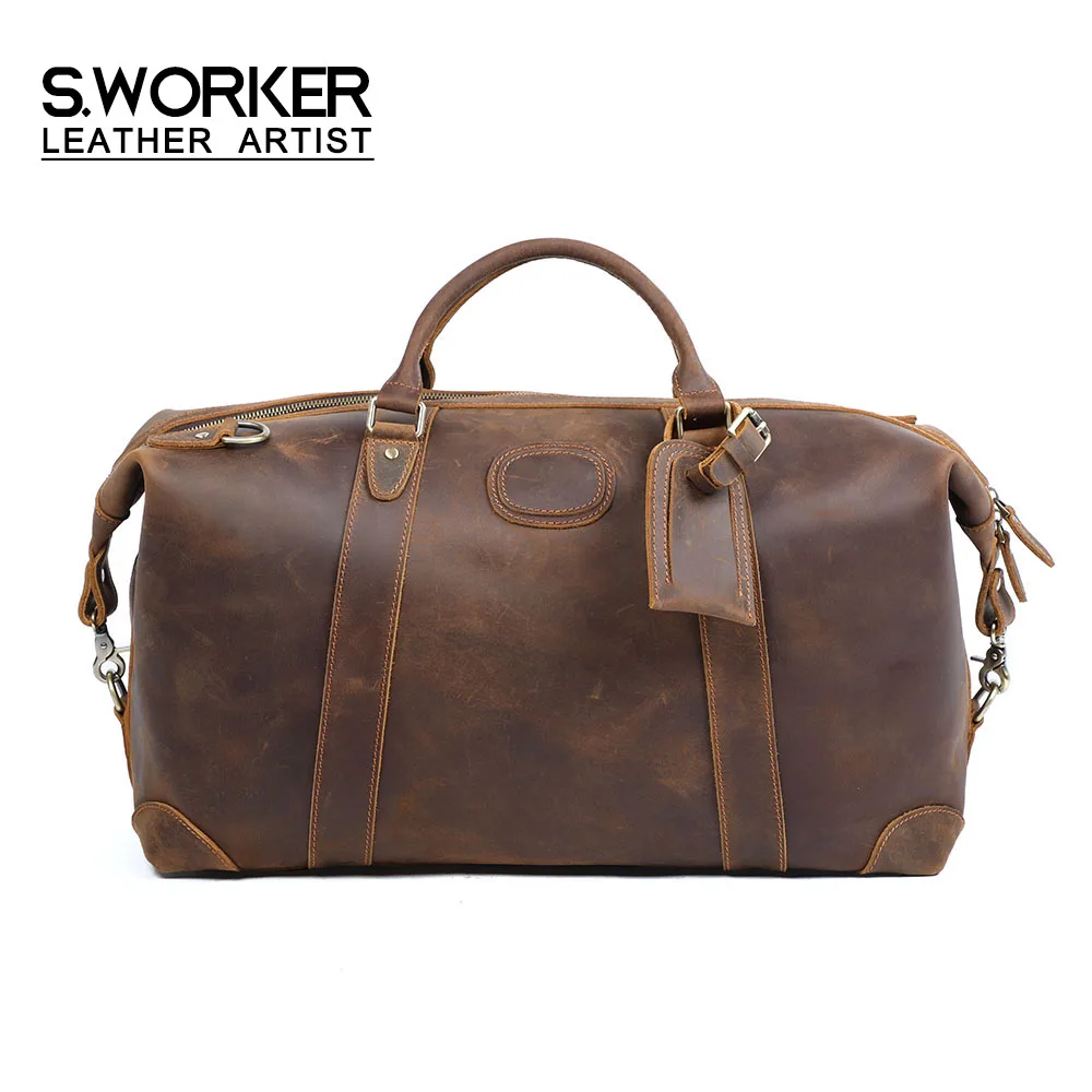 S.WORKER Premium Vollnarbenleder-Reisetasche Echtes Leder Vintage-Stil Große Handgepäcktasche – Detail 2