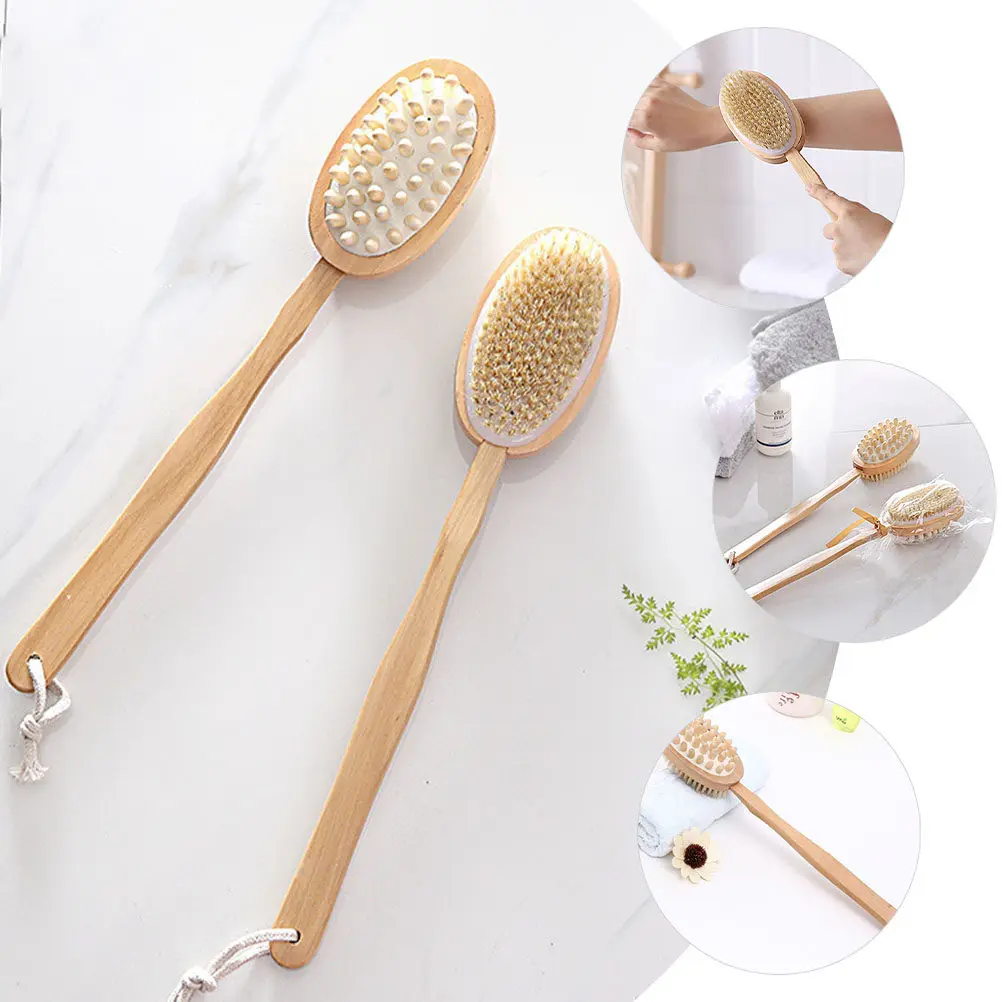 

Wooden Body Bath Brush Long Handle Back Scrubber Hanging Strap Comfortable Skin Massage Exfoliating Bathing Tool Shower Back