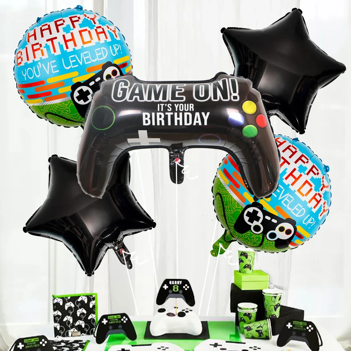 5 Stück Videospiel-Controller-Luftballons Jungen-Spielthemen-Party-Luftballons für Geburtstagsfeier Fotohintergrund-Dekoration