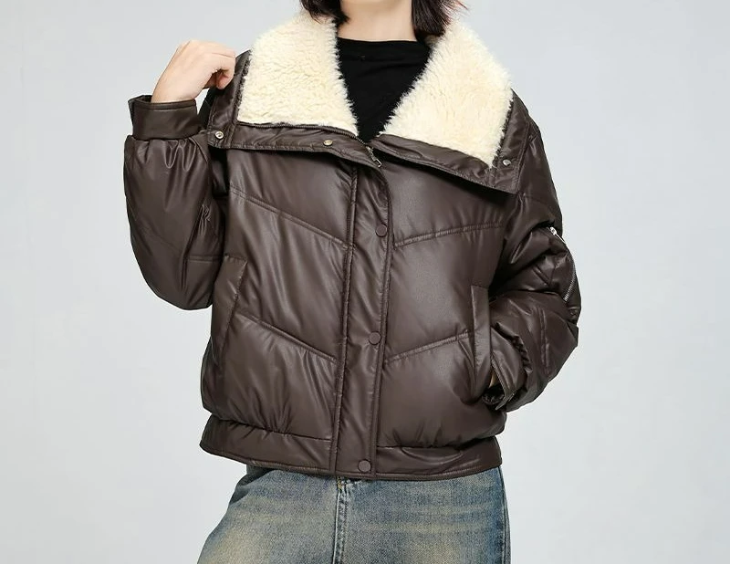 أزياء طية صدر السترة الياقة الشتاء الجديدة الملابس المبطنة بالقطن قصيرة الدافئة سميكة سترة النساء #2