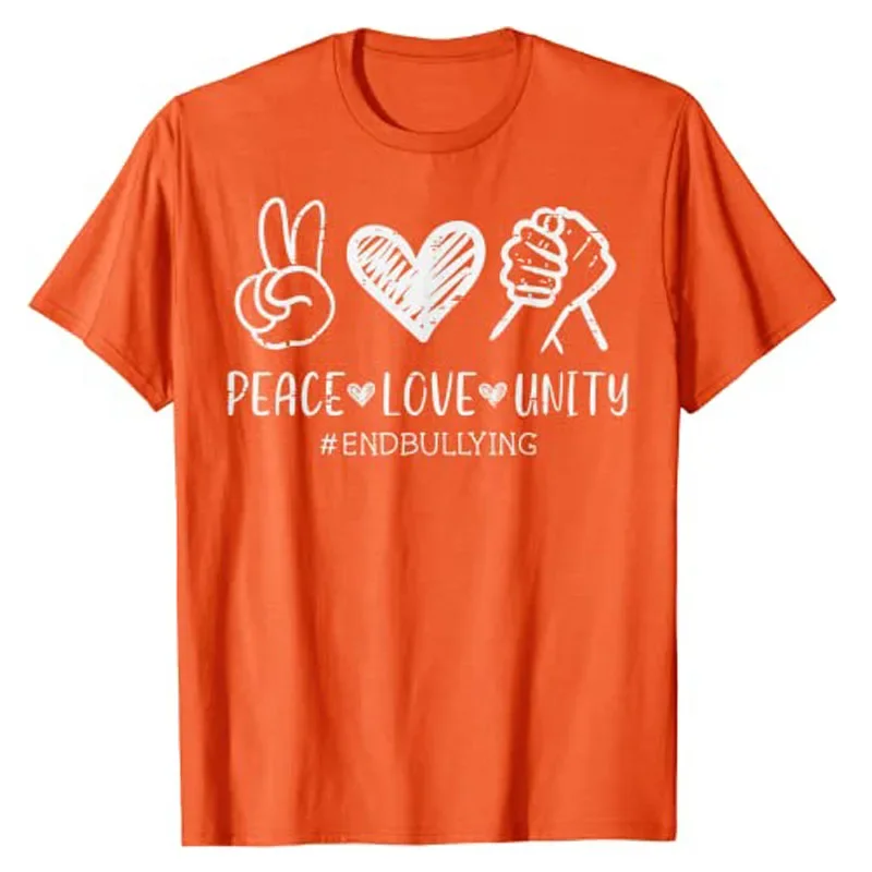 Sayings Quote Graphic Tee Tops Cotton Aesthetic Clothes Gift Idea Peace Love Unity Orange Anti Bullying Unity Day Kids T-Shirt