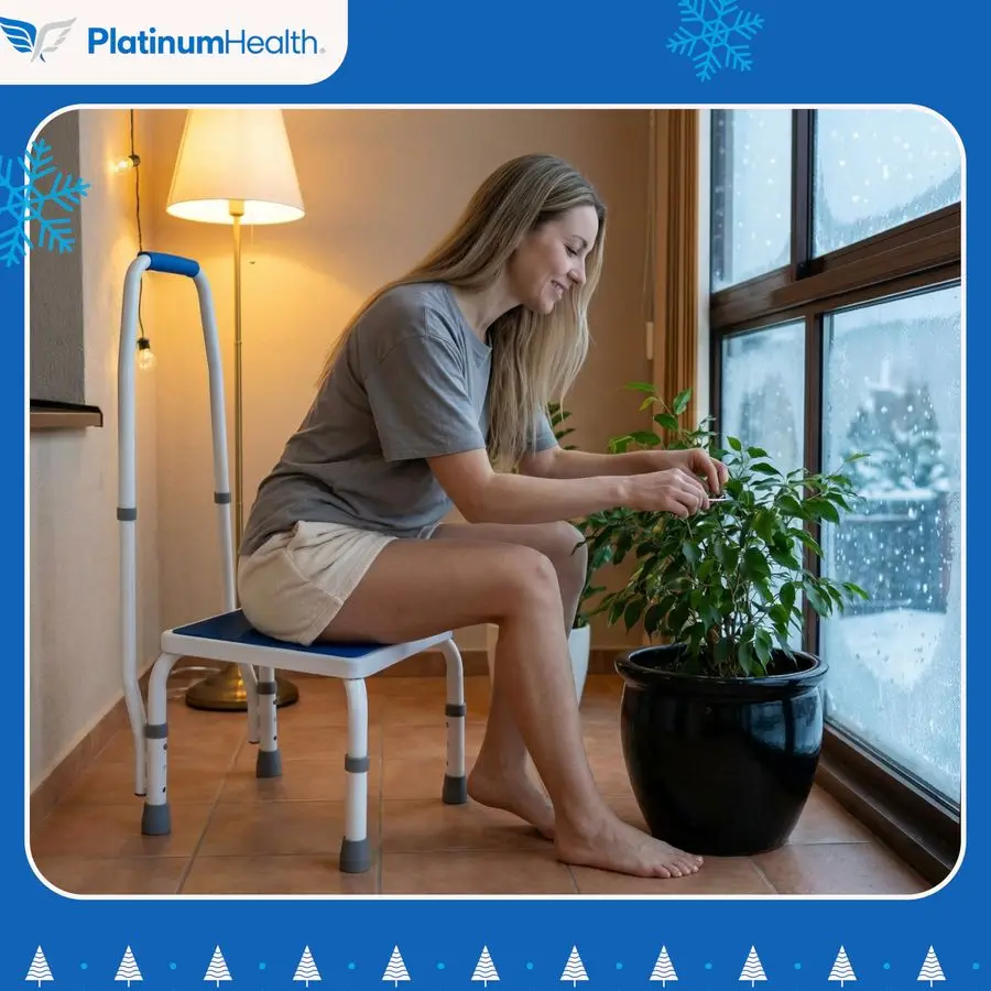 مسند قدم فاخر من AdjustaSteptm مع درابزين بمقبض، ارتفاع قابل للتعديل. 2 منتج في 1. التصميم الحديث الأبيض والأزرق. با #3