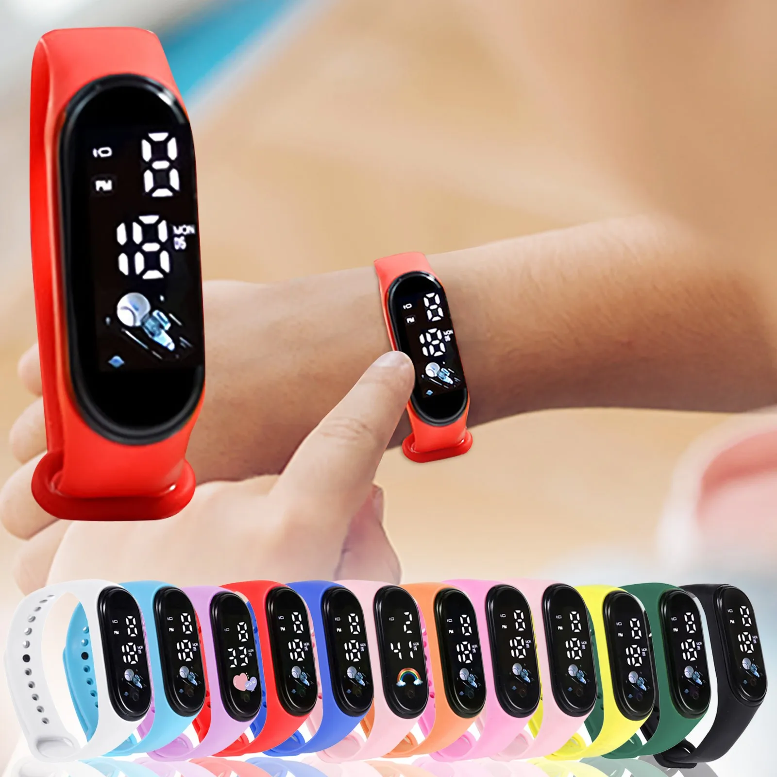 Reloj Digital LED con correa de silicona para niños y niñas, pulsera deportiva resistente al agua, Color caramelo