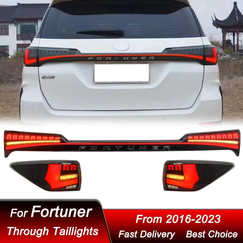 

Автомобильные сквозные задние фонари для Toyota Fortuner 2016-2023, новый стиль, полностью светодиодный задний фонарь, динамический указатель поворота, задний фонарь в сборе
