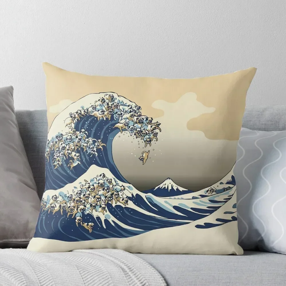 The Great Wave of Pugs Vanilla Sky Throw Pillow Rectangular Cushion Cover Christmas Covers pillow