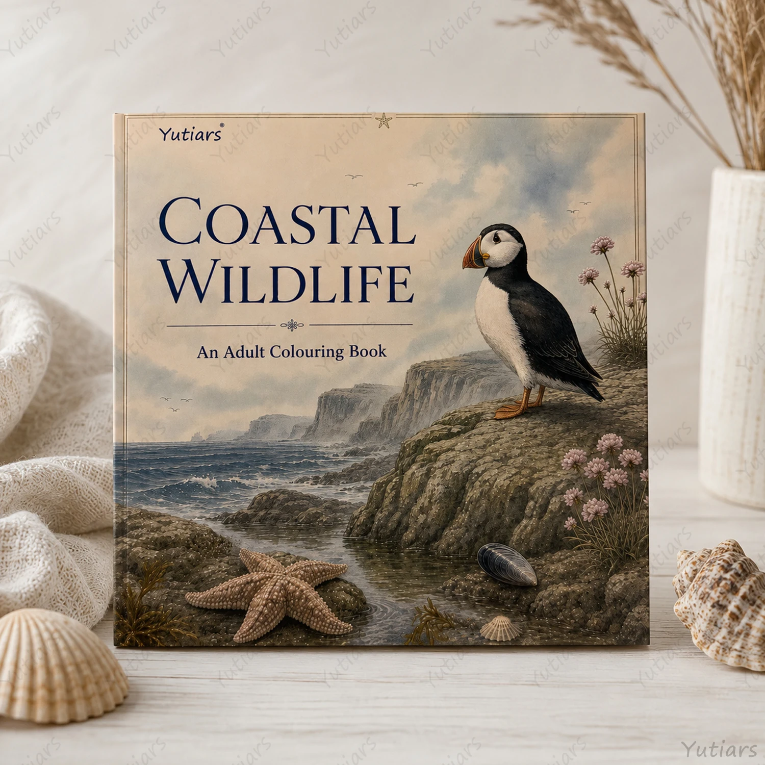 Coastal Wildlife Adult Colouring Book Puffin Seabird Ocean Animal Designs 20x20cm Square Paper Art Gift by Yutiars Premium