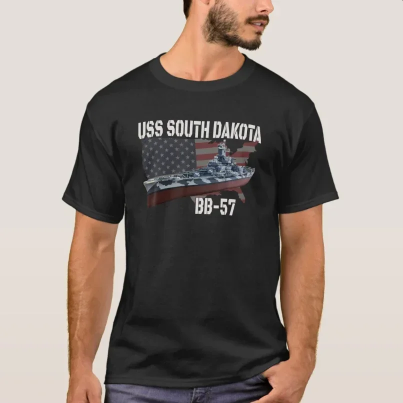 

WW2 American Warship USS South Dakota BB-57 Battleship T-Shirt 100% Cotton O-Neck Short Sleeve Casual Mens T-shirt Size S-3XL