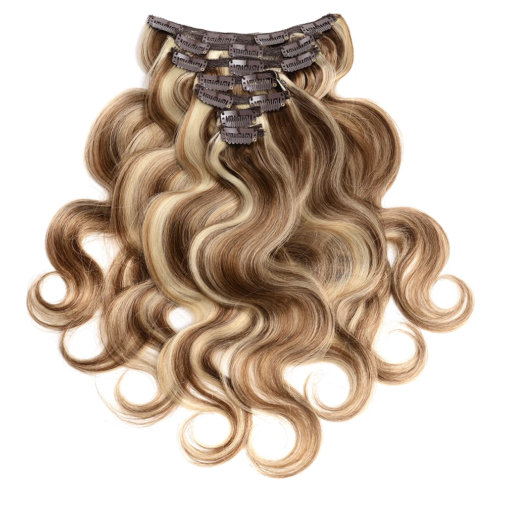 240g 10pcs Full Head Body Wave Human Hair Clip In Hair Extensions 100% Unprocessed  Machine Remy Human Hair Clip In Seamless