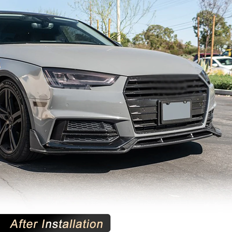 Full Carbon Fiber Car Front Bumper Lip Splitters for Audi S4 B9 A4-Sline Sedan 2017-2020 Front Lip Chin Apron Guard Body Kit view 3
