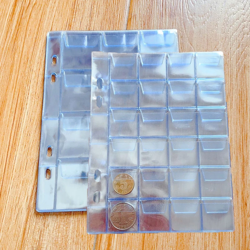 

4 Hole Coin Pocket Insert Replacement Sheets Collection Sleeves 10pcs 12/24 Pockets Coin Collection Sheets for Coin Collecting