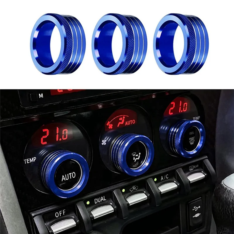 3Pcs Car Center Console Air AC Knob Volume Rings Trim Cover Button for Subaru BRZ Toyota 86 GT86 2013-2020 Blue