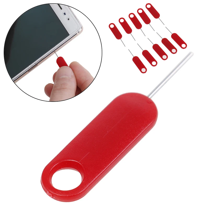 10pcs Sim Card Tray Removal Eject Pin Key Tool Stainless Steel Needle for iPhone iPad Samsung for Huawei Xiaomi Red Color