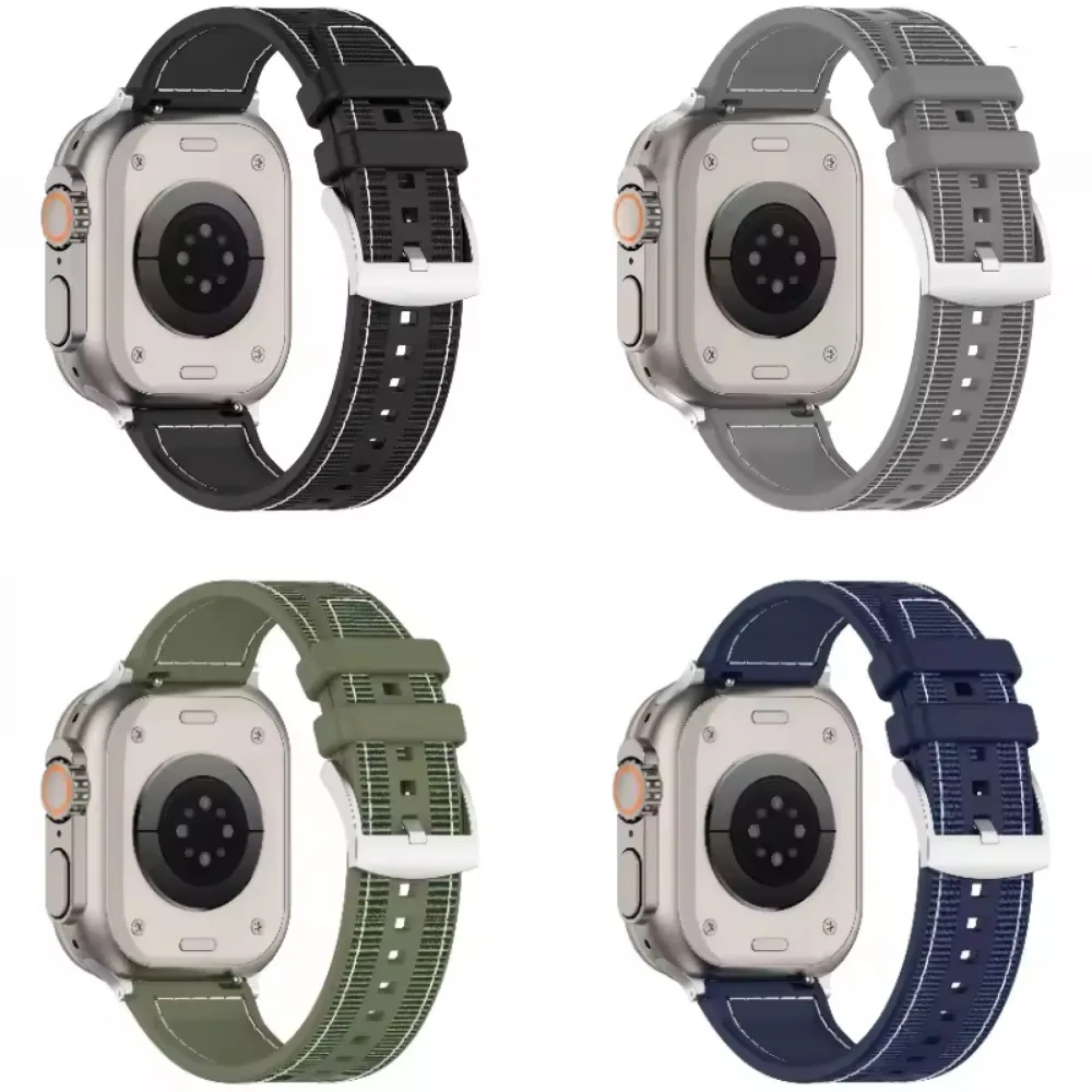 سيليكون + النايلون مضفر حزام ل أبل الترا 3 49 مللي متر S11-10 42 مللي متر 46 مللي متر الفرقة iWatch 9 8 7 45 مللي متر 41 مللي متر 6 5 SE 44 مللي متر 40 مللي متر سوار