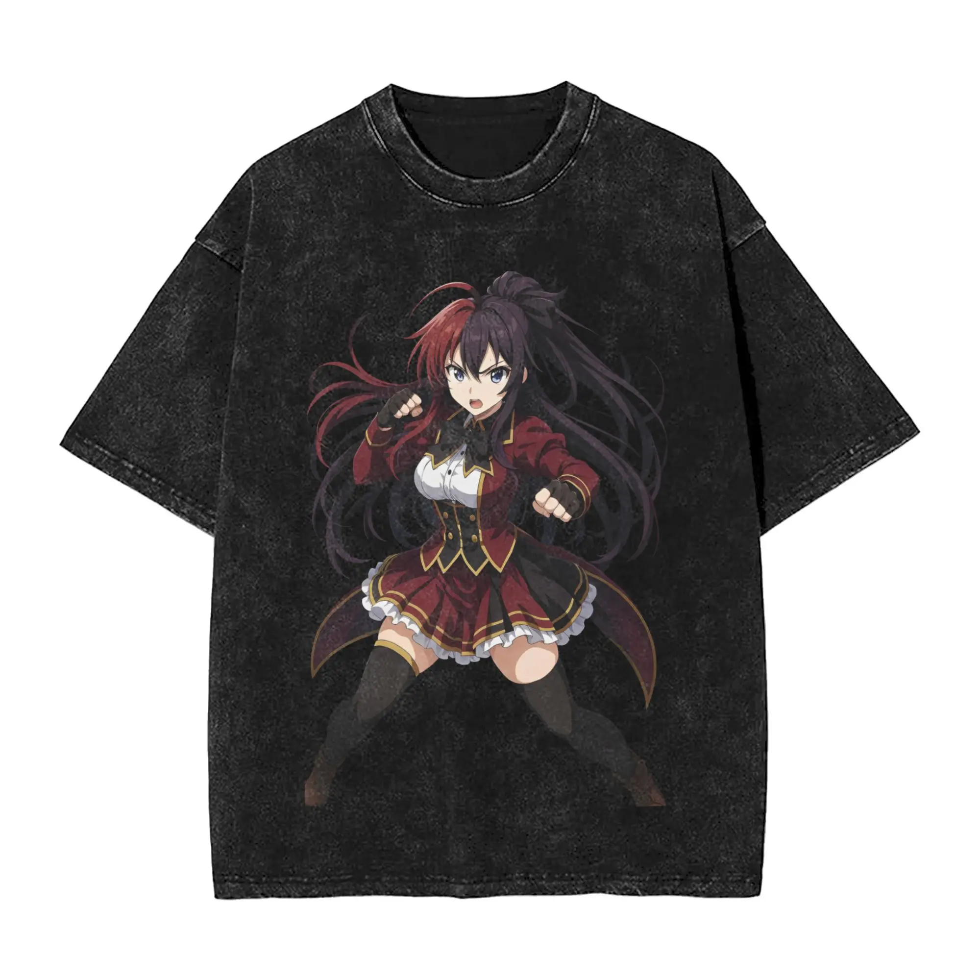 Fusion de Rias Gremory y Akeno Men's T Shirts Washed  Amazing Tee Shirt Short Sleeve Crewneck T-Shirt Cotton Original Tops