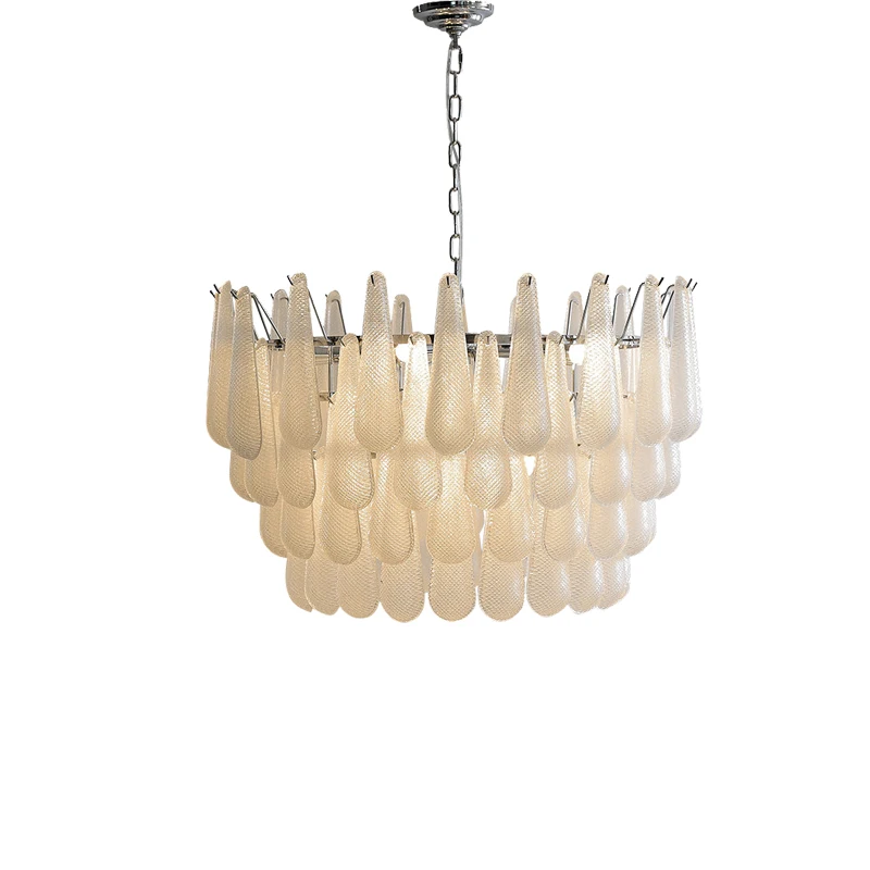 Luxury White Glass Ceiling Pendant Light Big, Led French Style Light Fixture for Living Room Parlor Decoration Luxury Lampen