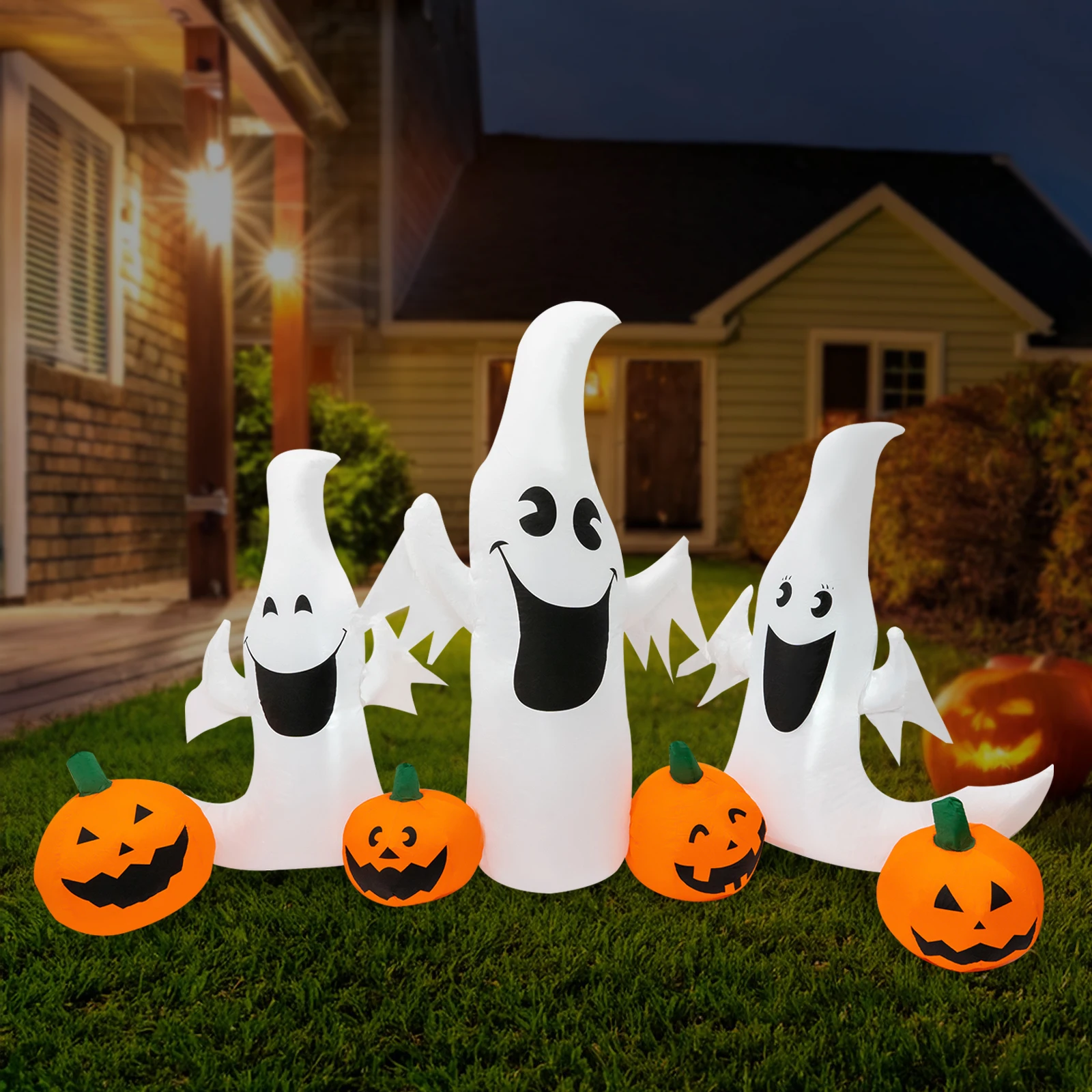 Dekoracje Halloweenowe dmuchane 3 LED Duchy 4 Dynie Zewnętrzne Wewnętrzne Podwórko Trawnik Ogród Impreza Dekoracja na Halloween