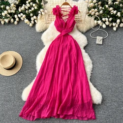 Elegant Edible Tree Fungus cut out backless slip Dress Fairy Summer Beach Vacation Vestidos Slim sweet Women dresses