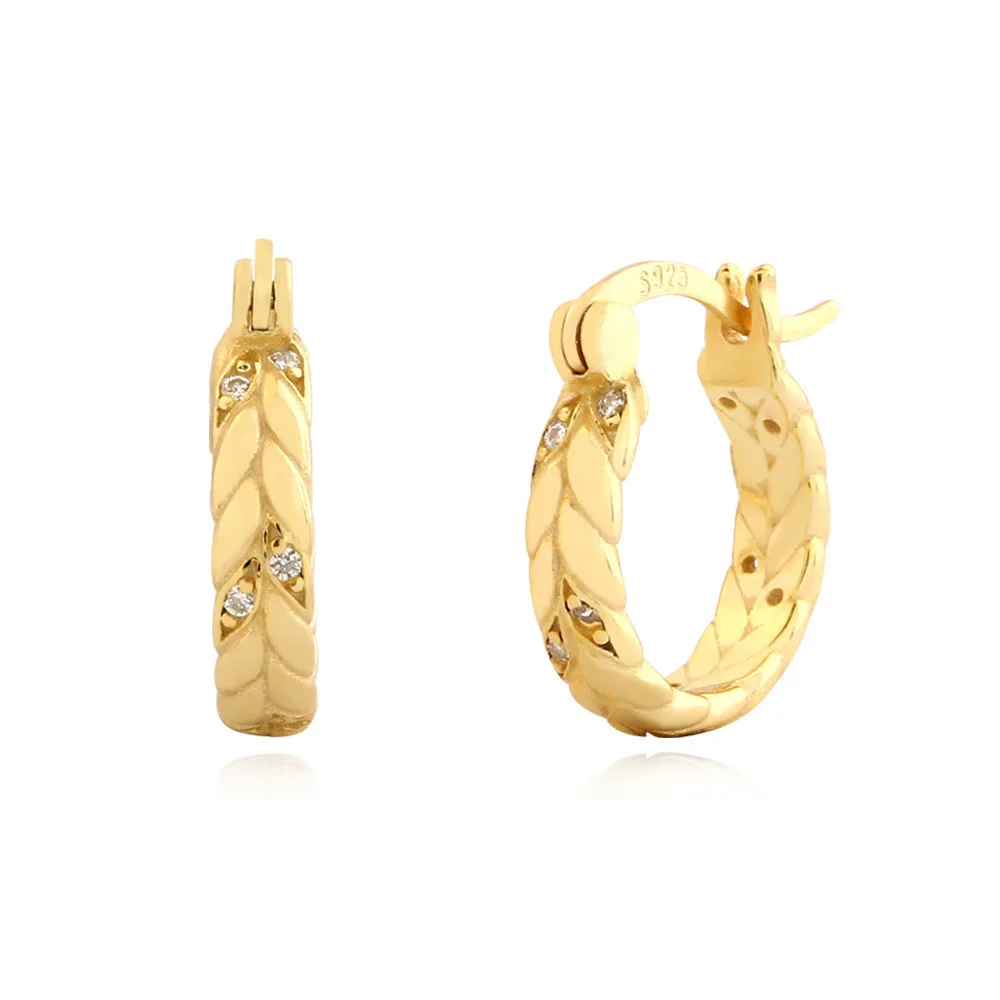 

CCFJOYAS 10.5mm 925 Sterling Silver Punk Rock Knitted Twist Hoop Earrings for Women Gold Silver color Wheat Huggies Earrings
