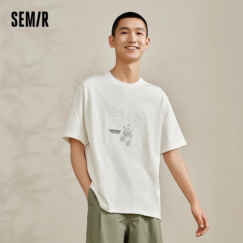 Semir Short-Sleeved T-Shirt For Men 2024 Summer New Delicate Embroidered Print Top Cool And Antibacterial