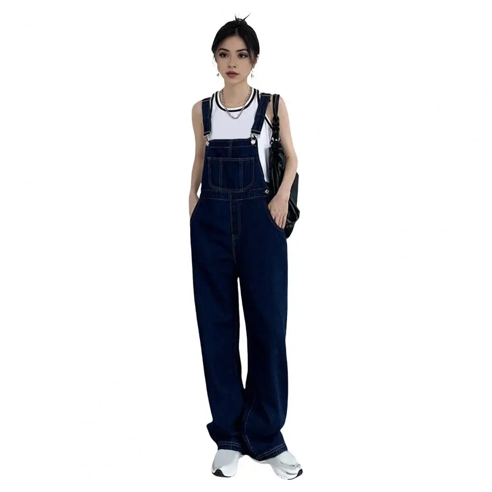 

Adjustable Strap Denim Overalls Stylish Women's Denim Suspender Jumpsuit with Adjustable Straps High Waist Wide Leg Fashionable