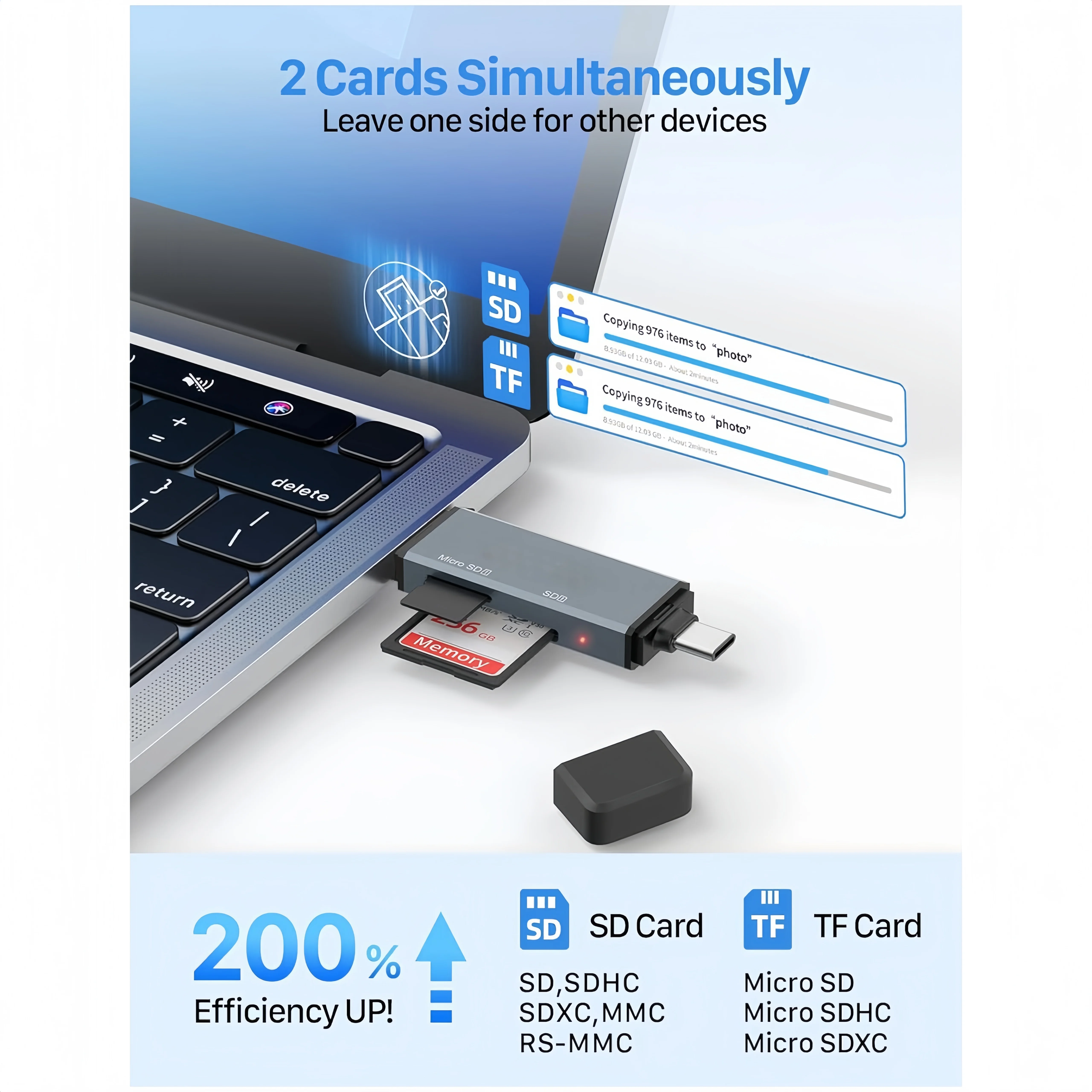 10PCS USB C Smart Adapter For TF Compatible With Type-C Interface Supports SD And TF Cards Durable Aluminium Material