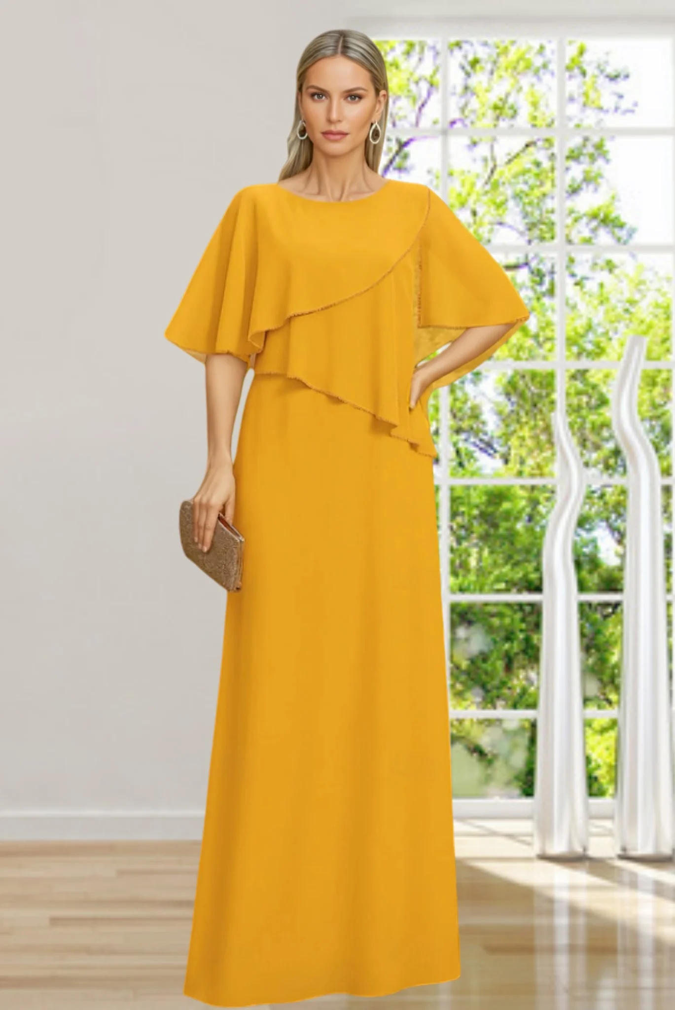 Two Piece Floor Length Sleeveless Crew Neck Elegant Minimalist Formal Wedding Guest Chiffon Mother of the Bride Dress 2026