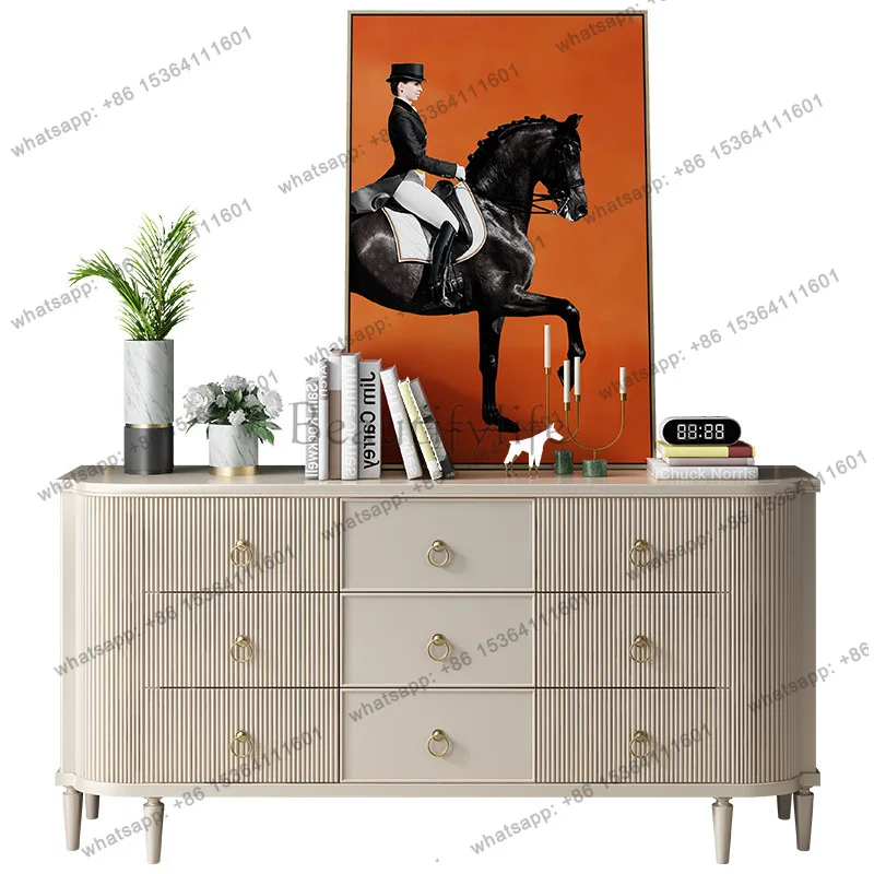 

Champagne color American light luxury solid wood bucket cabinet storage side cabinet