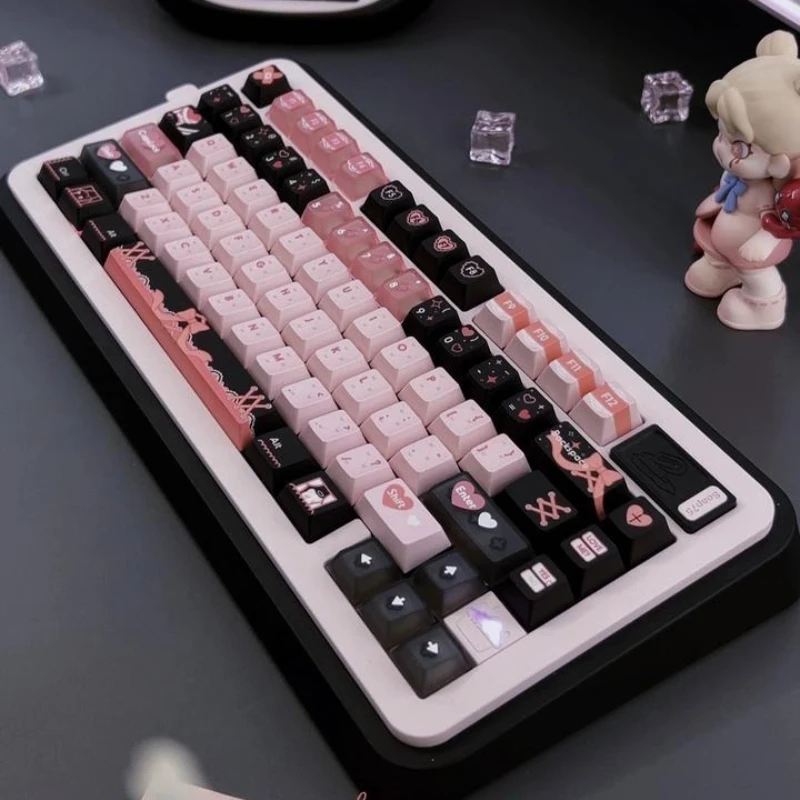 

Кружевные розовые колпачки для клавиш с ангелом, набор сублимационных колпачков для клавиатуры из ПБТ, индивидуальные колпачки для клавиш с вишневым профилем для аксессуаров для механической клавиатуры