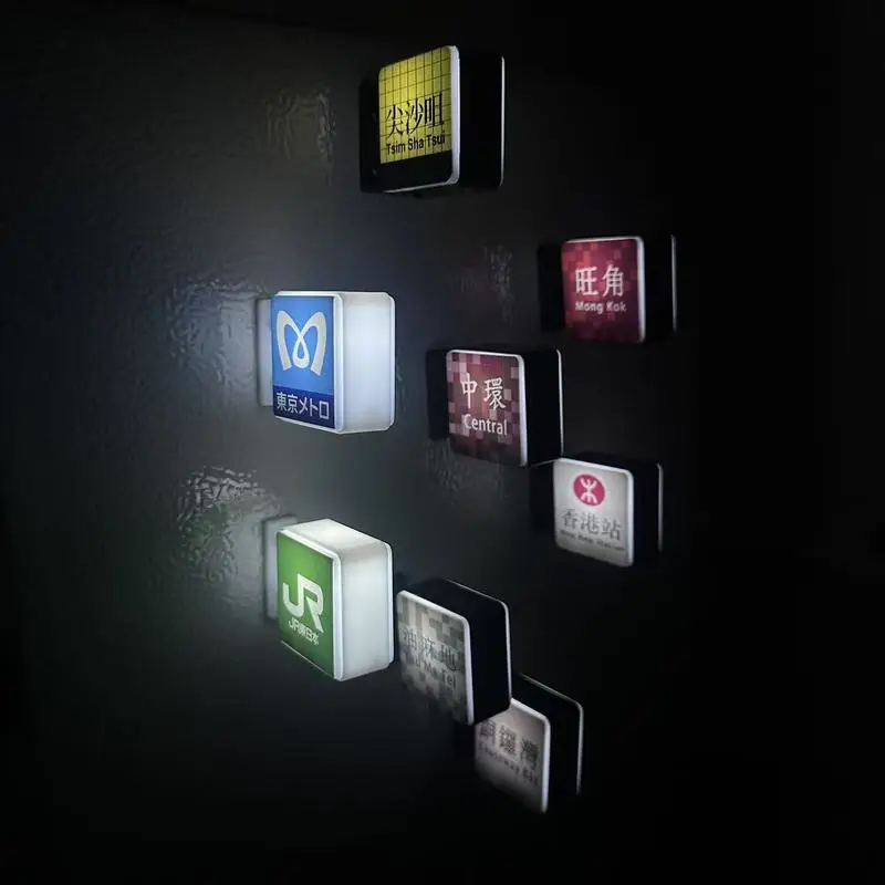 Hong Kong Subway Station Signs Refrigerator Sticker Portable Bottom Magnetic Suction Luminous Home Dormitory Decoration High-End