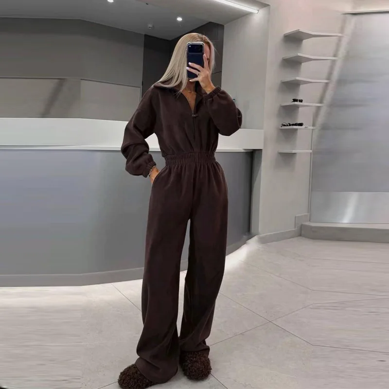 

Женский спортивный прямой комплект с высокой талией, облегающий американский повседневный комбинезон, пригородная одежда, новинка 2025, женская повседневная одежда