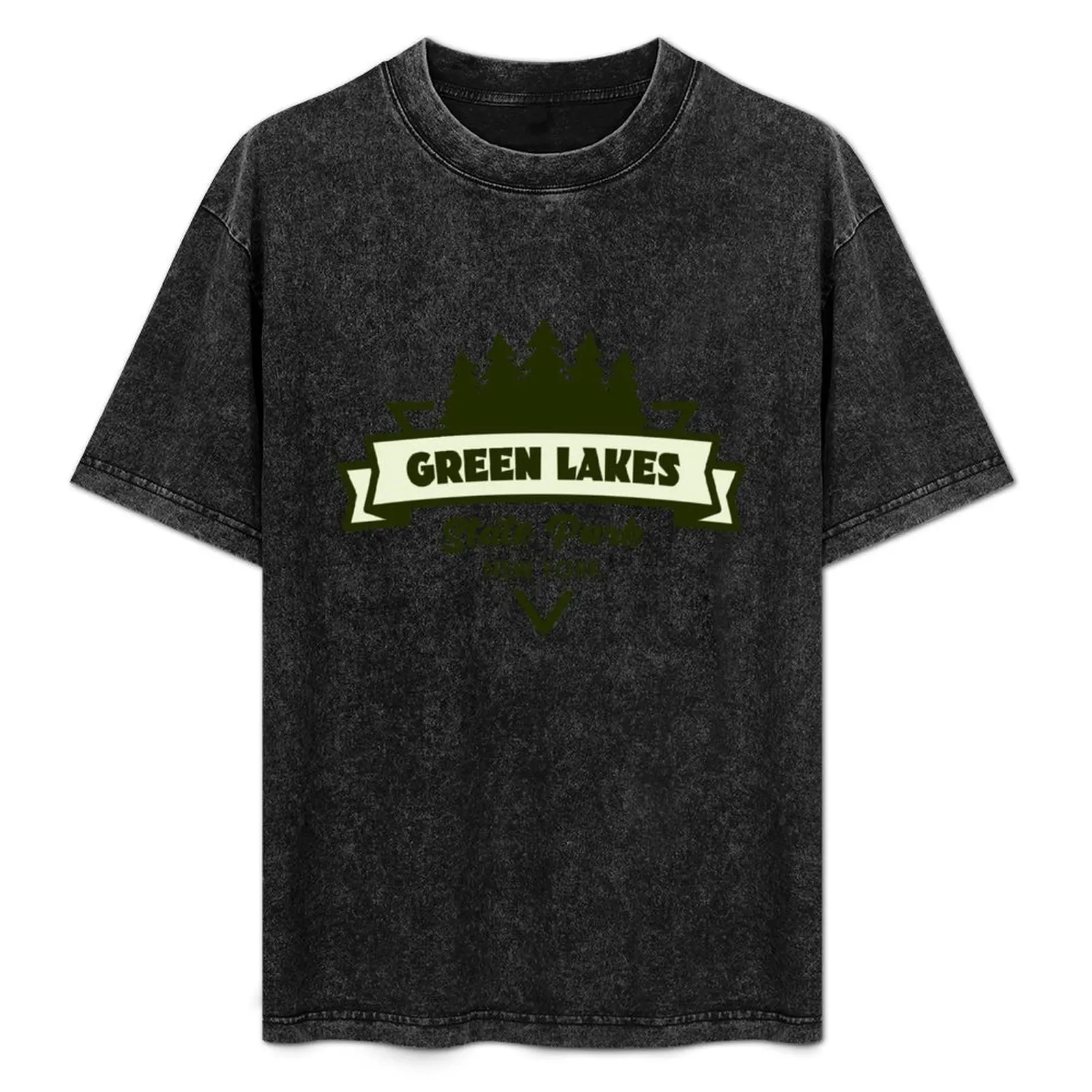 

Green Lakes State Park New York Trees And Ribbon T-Shirt Fashion Print Casual Short Sleeve