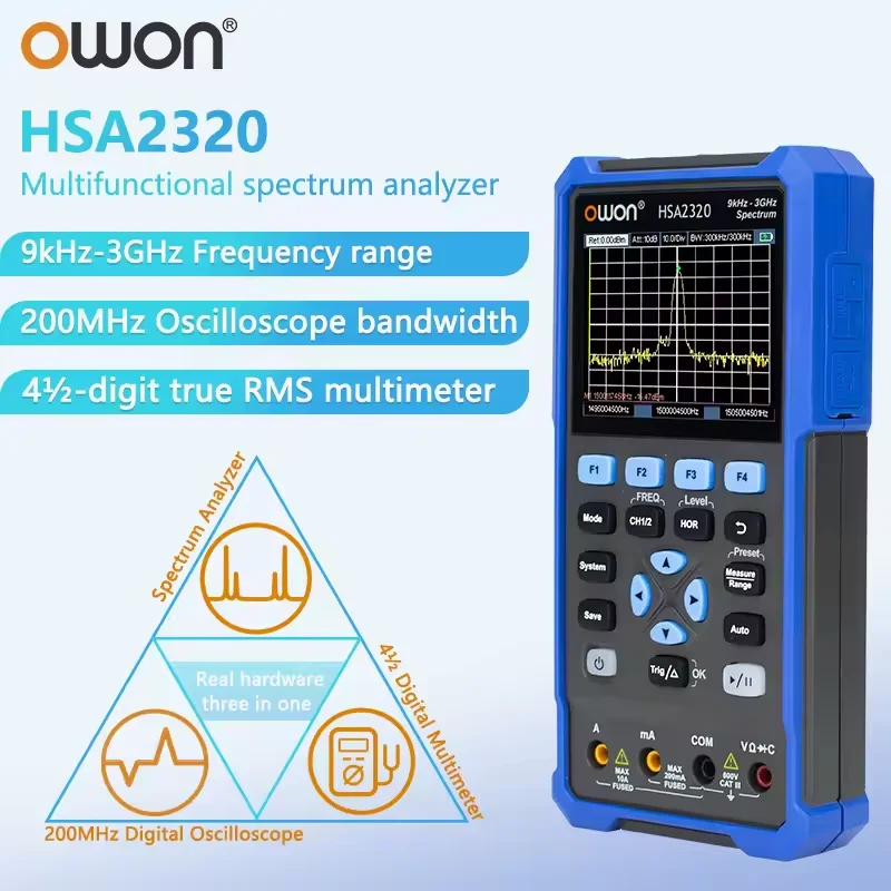 OWON  Handheld 3-in-1 Spectrum Analyzer HSA2000 Series  | 1.5G/3GHz RF + 70-200MHz Oscilloscope + 4.5-Digit Multimeter