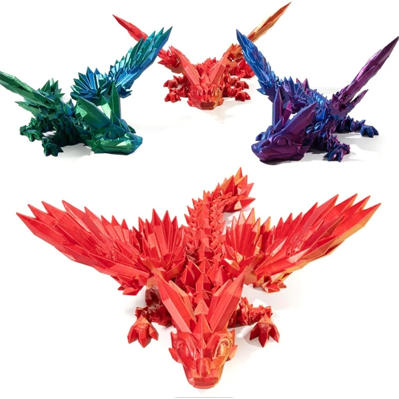 3D Printed Dragon Figures Gemstone Multi-Jointed Movable Dragon With Wings Toys Tabletop Decorative Ornament Birthday Gifts