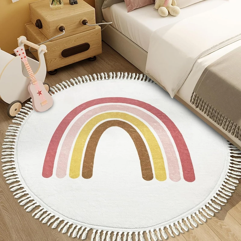 Carpet for Living Room Modern Minimalist Rainbow Soft Coffee Table Tassel Rug Round Art Fluffy Bedroom Bedside Mat Alfombra 양탄자