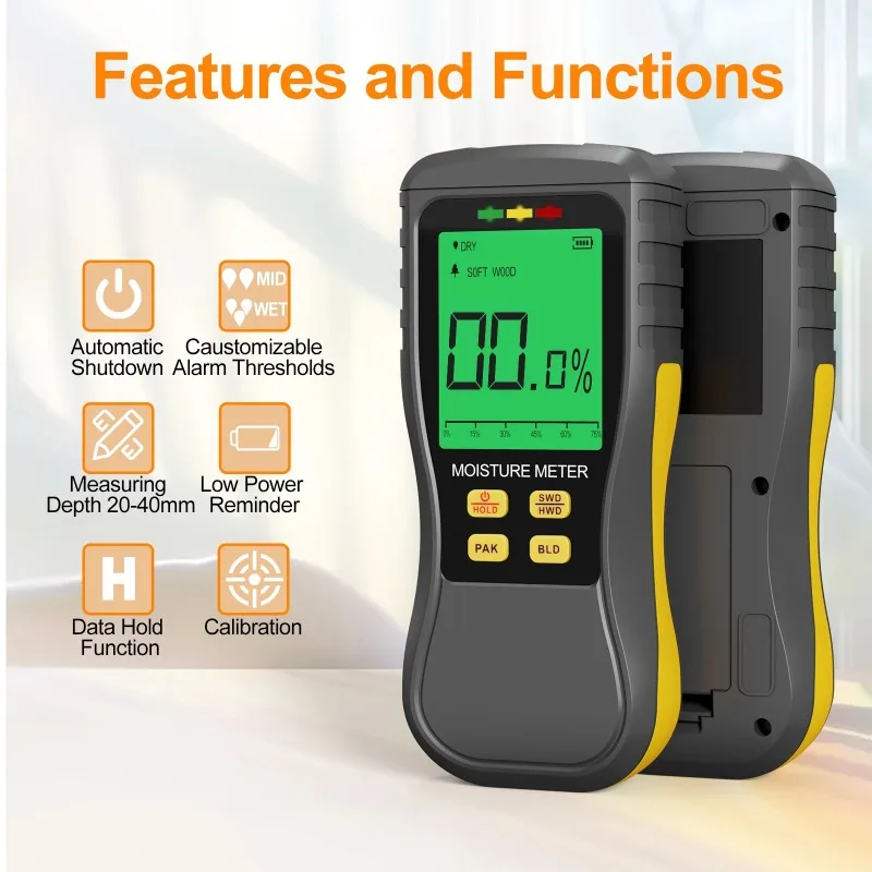 HY16C Pinless Moisture Meters Non-Invasive Digital Wood  Detector Humidity Tester for Walls Lumber Building Firewood