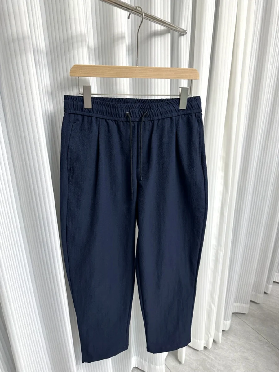 

Мужские летние тонкие дышащие брюки из ткани Bubble Cloth с эластичным поясом, спортивные повседневные брюки прямого кроя для молодежи