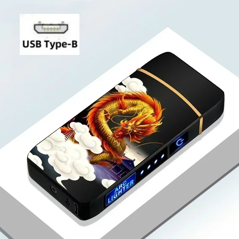 

USB-зажигалка со светодиодным дисплеем, сенсорным датчиком, горячая электрическая ветрозащитная металлическая беспламенная плазменная перезаряжаемая зажигалка с двойной дугой