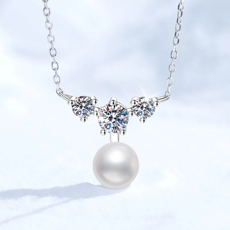 

Mozambique Stone Necklace Natural Freshwater Pearl Japanese Korean Versatile Pendant Platinum PT95018k Gold Necklace for Women