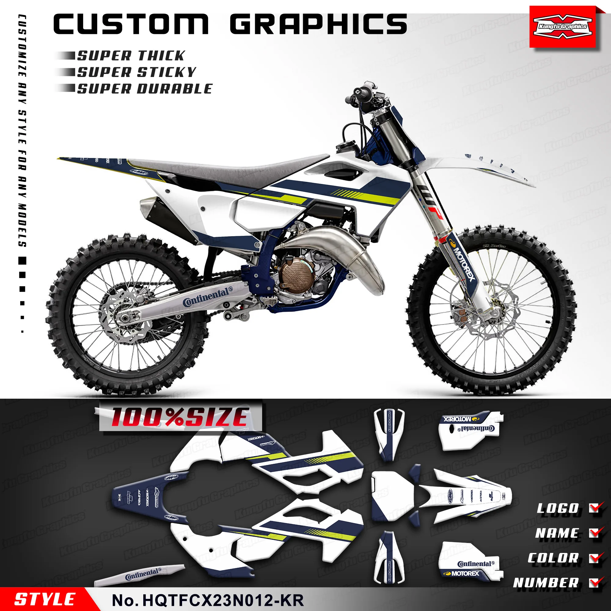KUNGFU GRAPHICS Stickers Complete for Husqvarna TC125 TC250 FC250 FC350 FC450 / TX300 FX350 FX450 2023 2024 25, HQTFCX23N012-KR