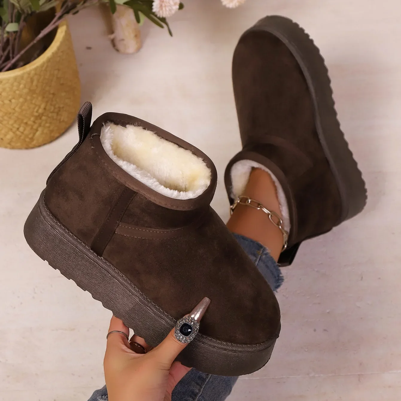 Echte Schafwolle Niedrig Geschnittene Warme Bequeme Schuhe Damen Mode Kurze Schuhe Neue Winter Warme Stiefel Pelz Damen Schneestiefel – Detail 8