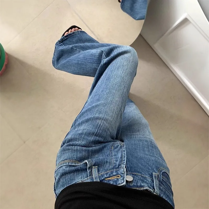 Damskie jeansy z mikrowzorem bambusa, rozszerzane w dół, jesienne luźne spodnie dżinsowe, damskie spodnie z wysokim stanem, luźne, retro dzwony.