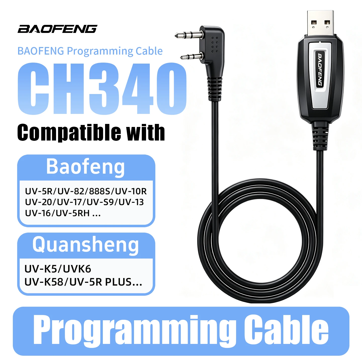 Baofeng USB Programming Cable With Driver CD For UV-5R BF-888S UV-82Quansheng UVK5 UVK6 UV5RPlus Original Walkie Talkie