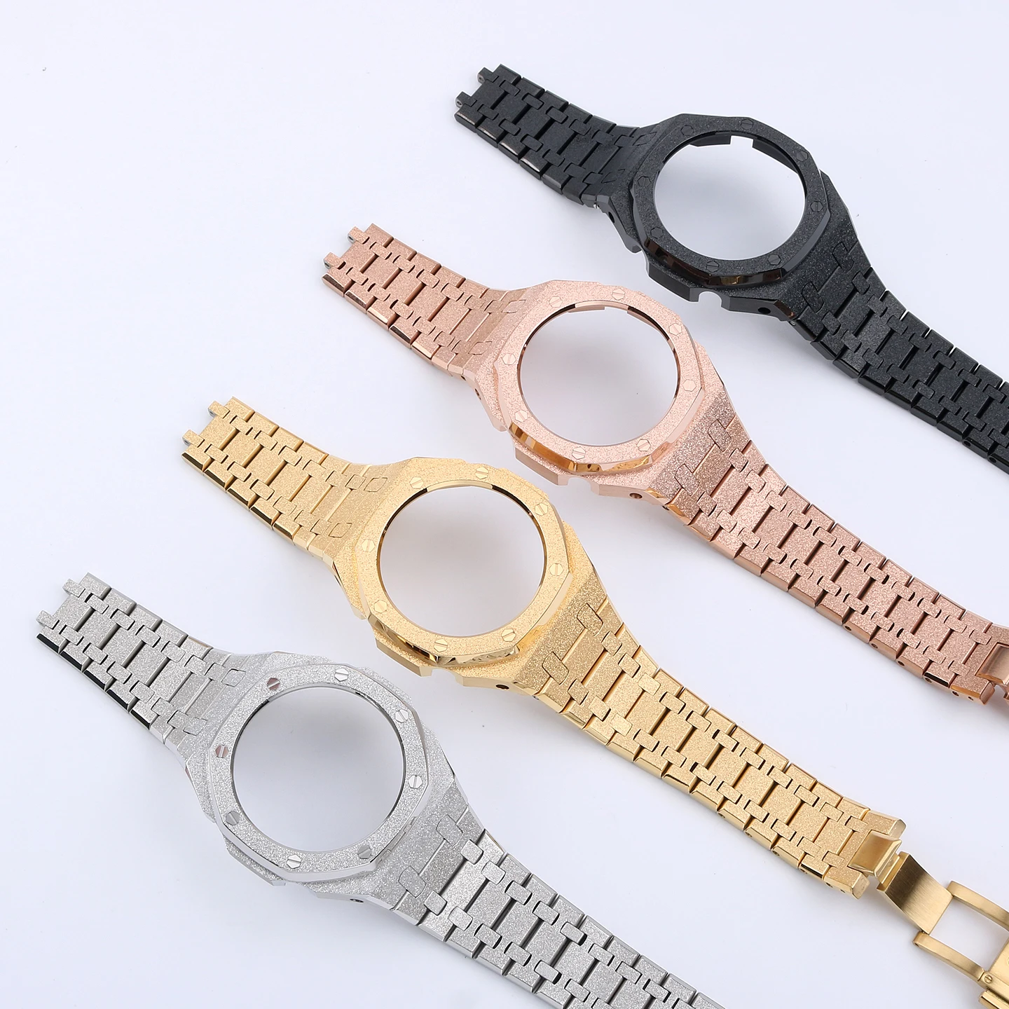 For Casio G-SHOCK Watch Replacement: GA-2100 Set, GA-2110, GA-B2100 Modified Frosted Gold Case, GM-2100 Stainless Steel Band
