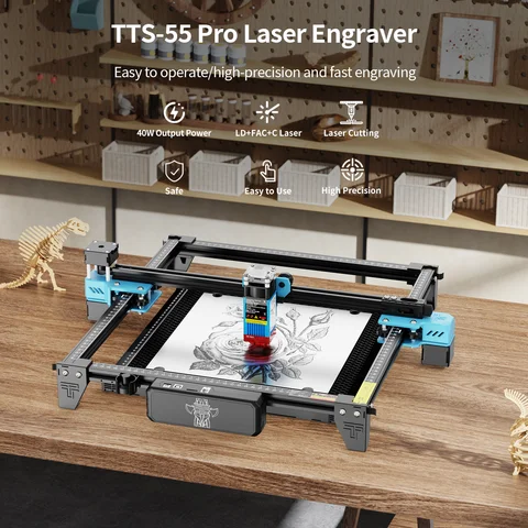 TwoTrees TTS-55 Pro Laser Engraver With Wifi Offline Control 445±5nm Blue Light Laser Engraving Cutting Machine Stainless Steel Carving Wood Acrylic Cutting