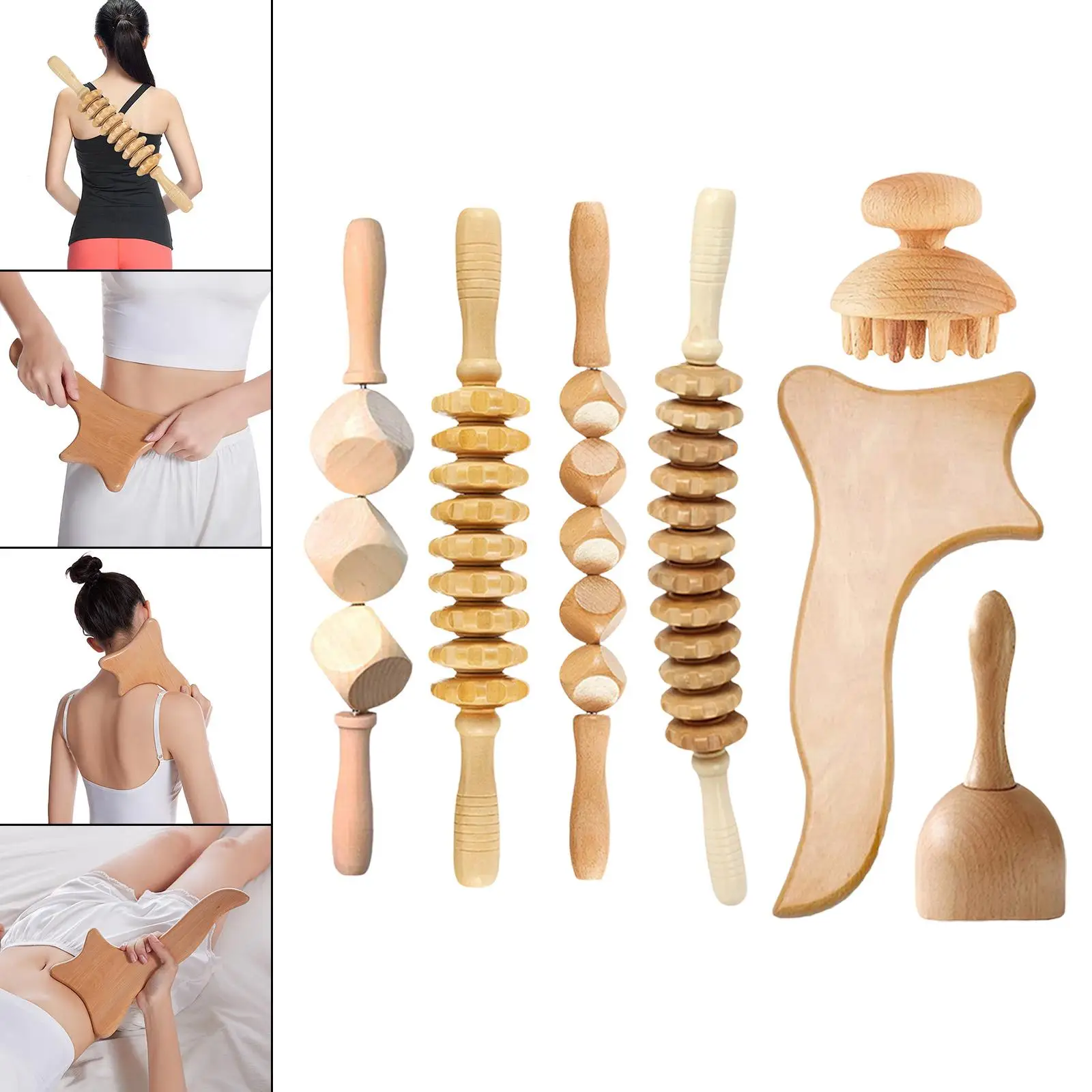 

7 Pieces Wood Massage Tools Lymphatic Drainage Massager Gua Sha Tool