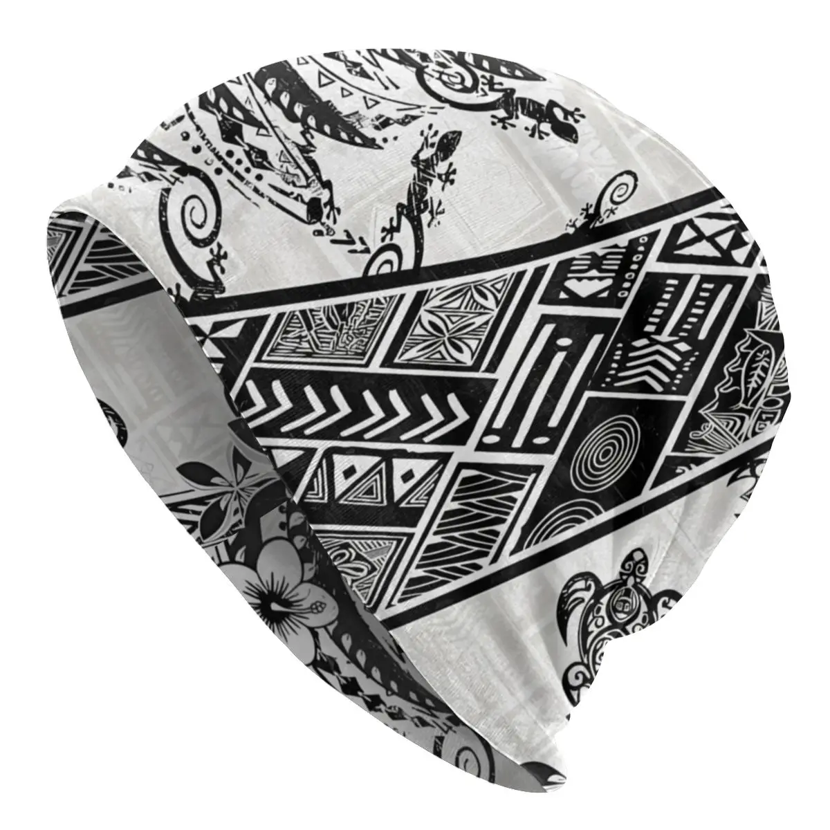 Black And White Polynesian Tribal Thin Skullies Beanies Outdoor Caps For Men Women Ski Caps Bonnet Hats