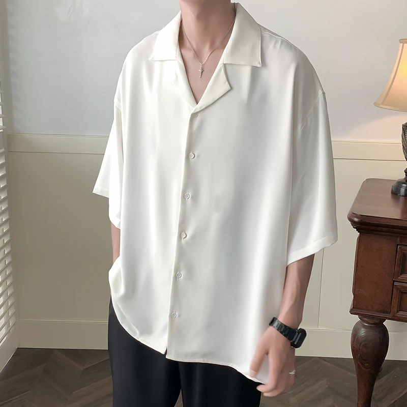 

White Ice Silk Men's ort Sve irt Thin Semi-Sve Summer Lightweight Casual Faionable Top Layer Boys' Faion irt