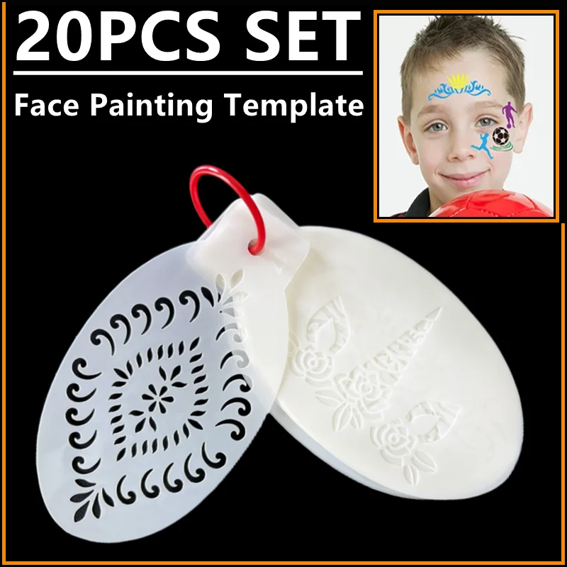 

20 Pcs Reusable Face Painting Templates Body Tattoo Stencils, DIY Graffiti Drawing Paint Template, Holidays Art Makeup Tool