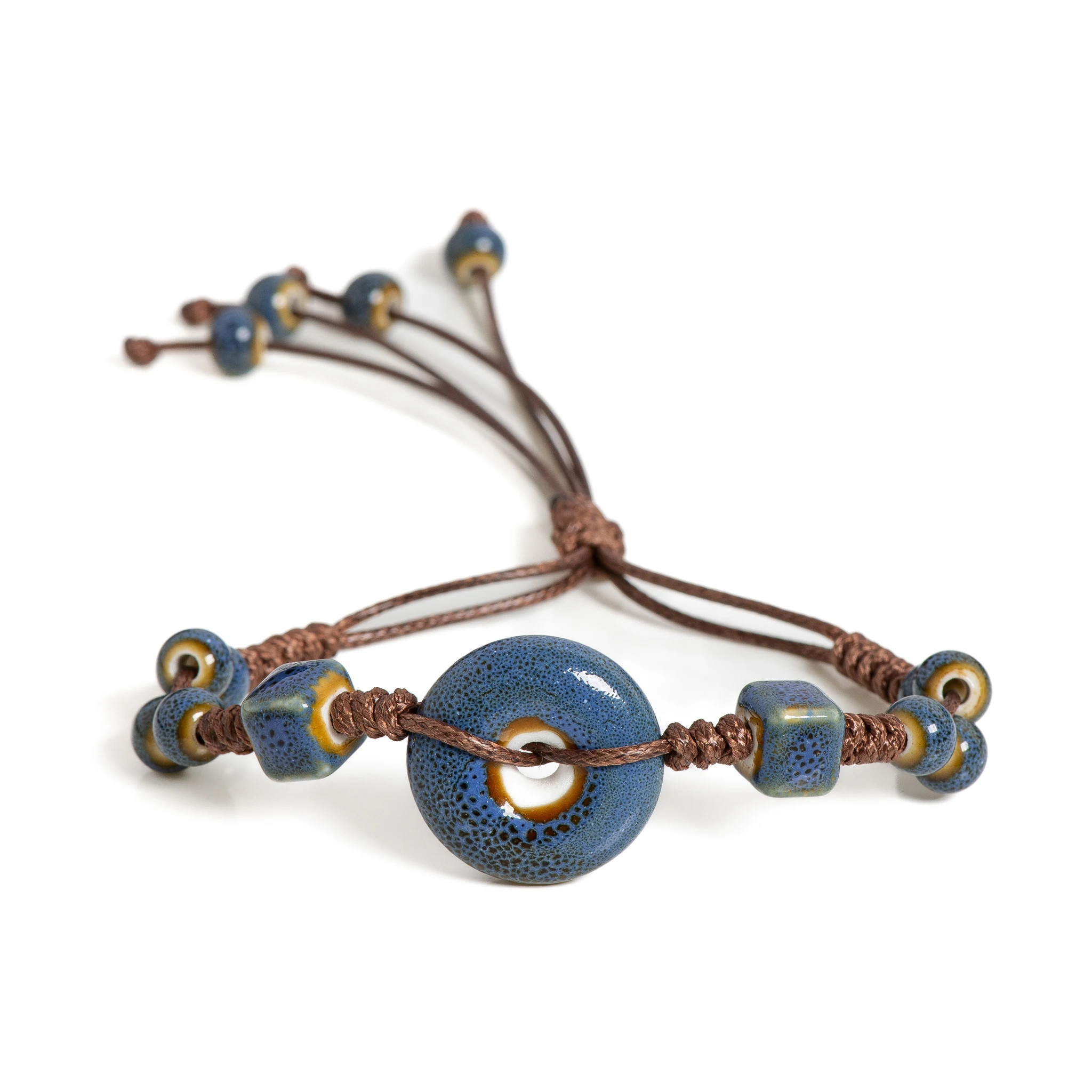 Handgefertigtes glasiertes Keramik-Armband mit Friedensschnalle, verstellbarer Vintage-Boho-Schmuck – S02-013