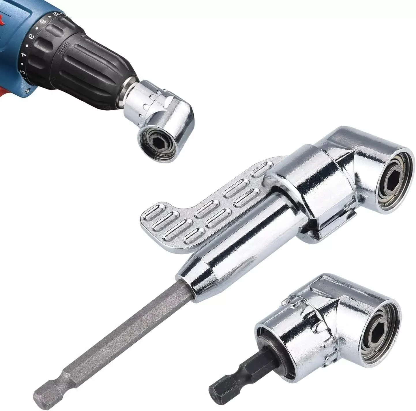 

2Pcs 90 Degree Right Angle Drill Adapter Electric Drill Corner Tool 105° 1/4 Right Angle Drill Attachment Power Tool Accessories